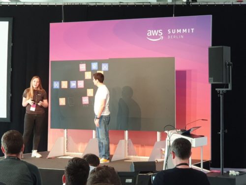 Kateryna presenting our AWS archichtecure.